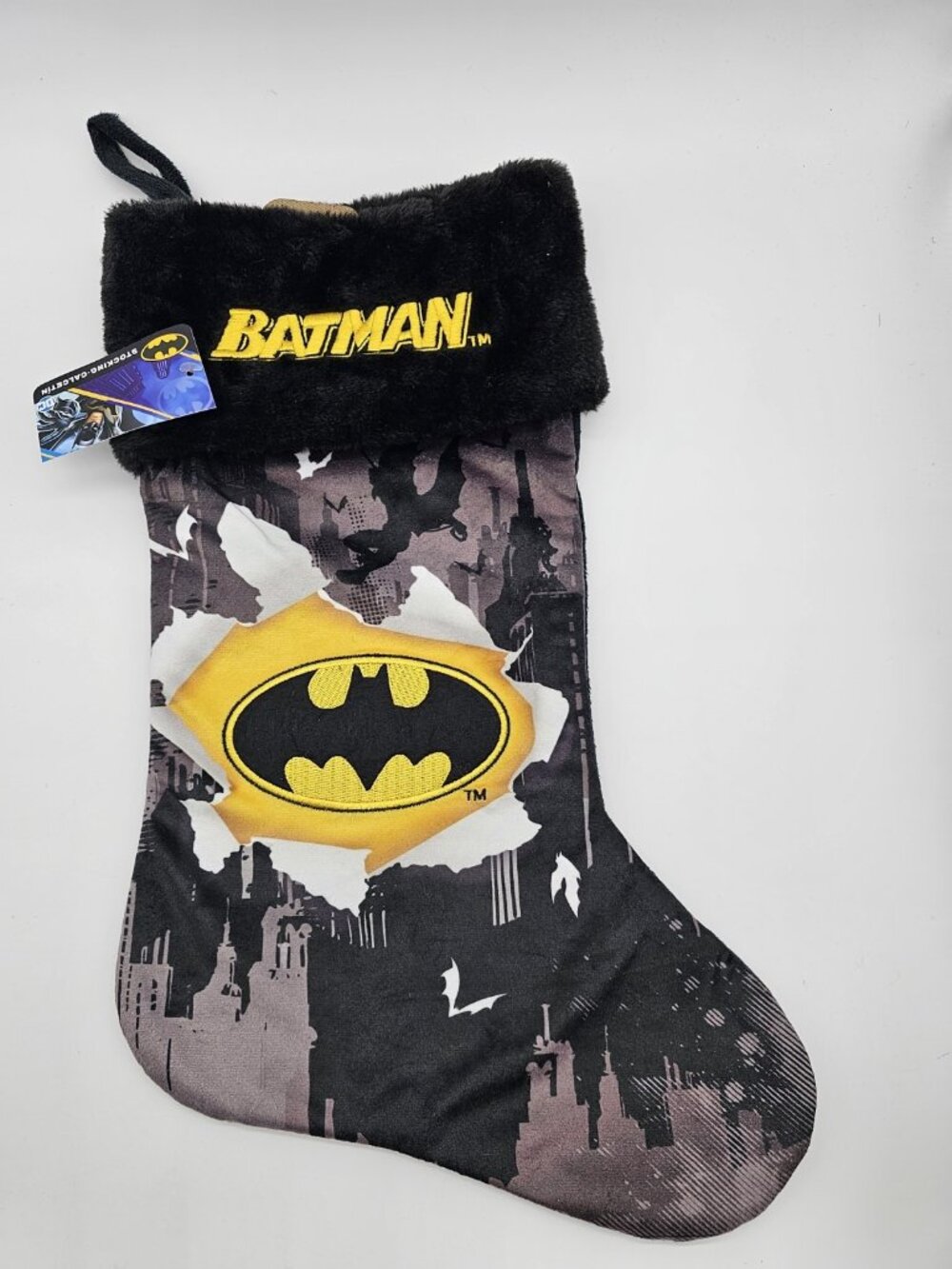 Batman DC Comics Christmas Stocking Black & Yellow Plush Holiday Stocking 19"